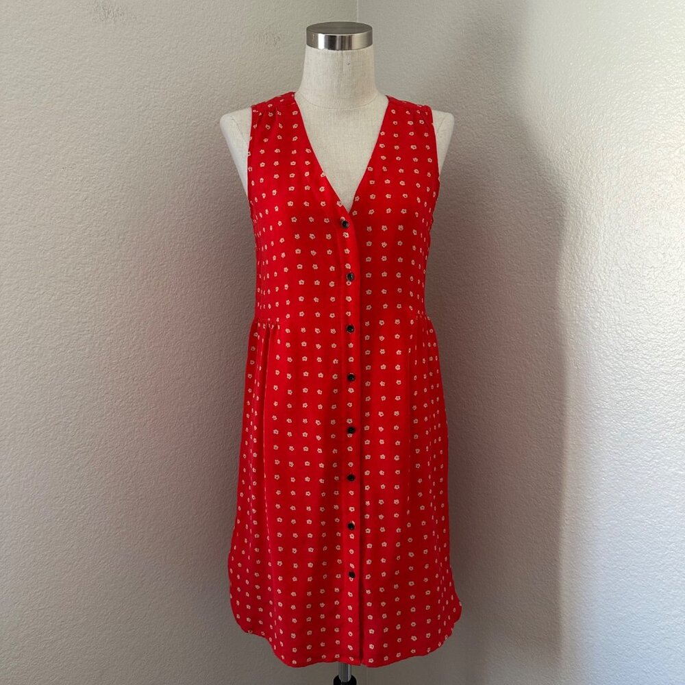 Madewell Silk Button-Front Sleeveless Midi Dress Red White Floral Print Sz S